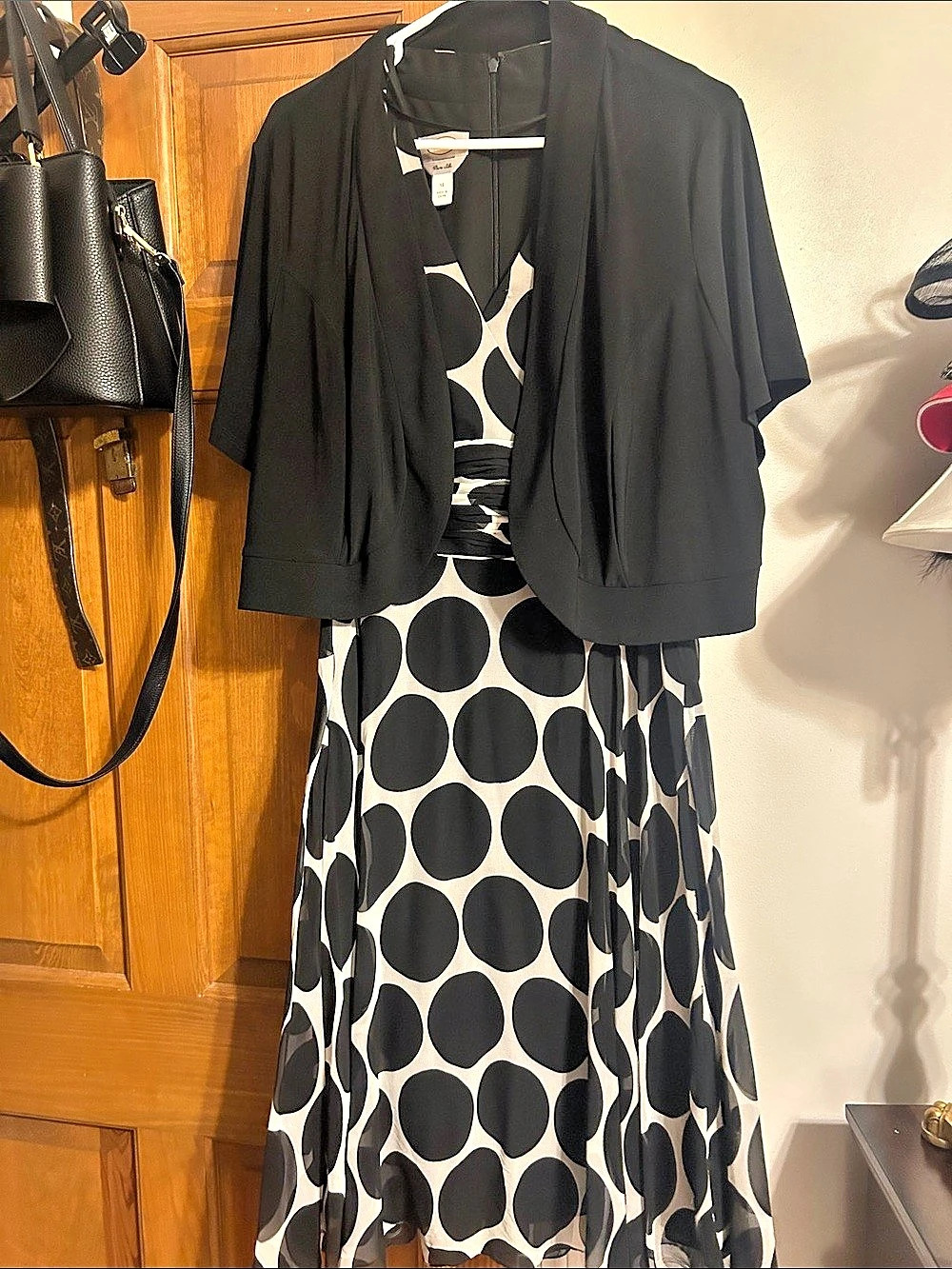 Pure Silk Polka Dot Maxi Dress in Black & White Size 14 Like New
